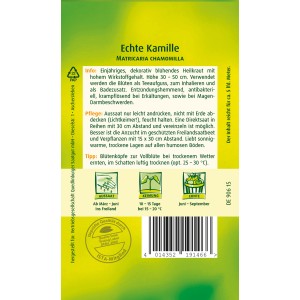 Samentüte Quedlinburger Echte Kamille 'Bodegold', einjähriges Heilkraut für Tee und mehr.