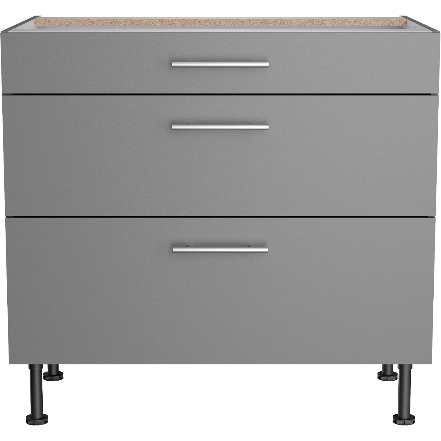 Optifit Unterschrank Mats825, 90 cm, Basaltgrau, mit 3 Auszügen und Edelstahlgriffen.