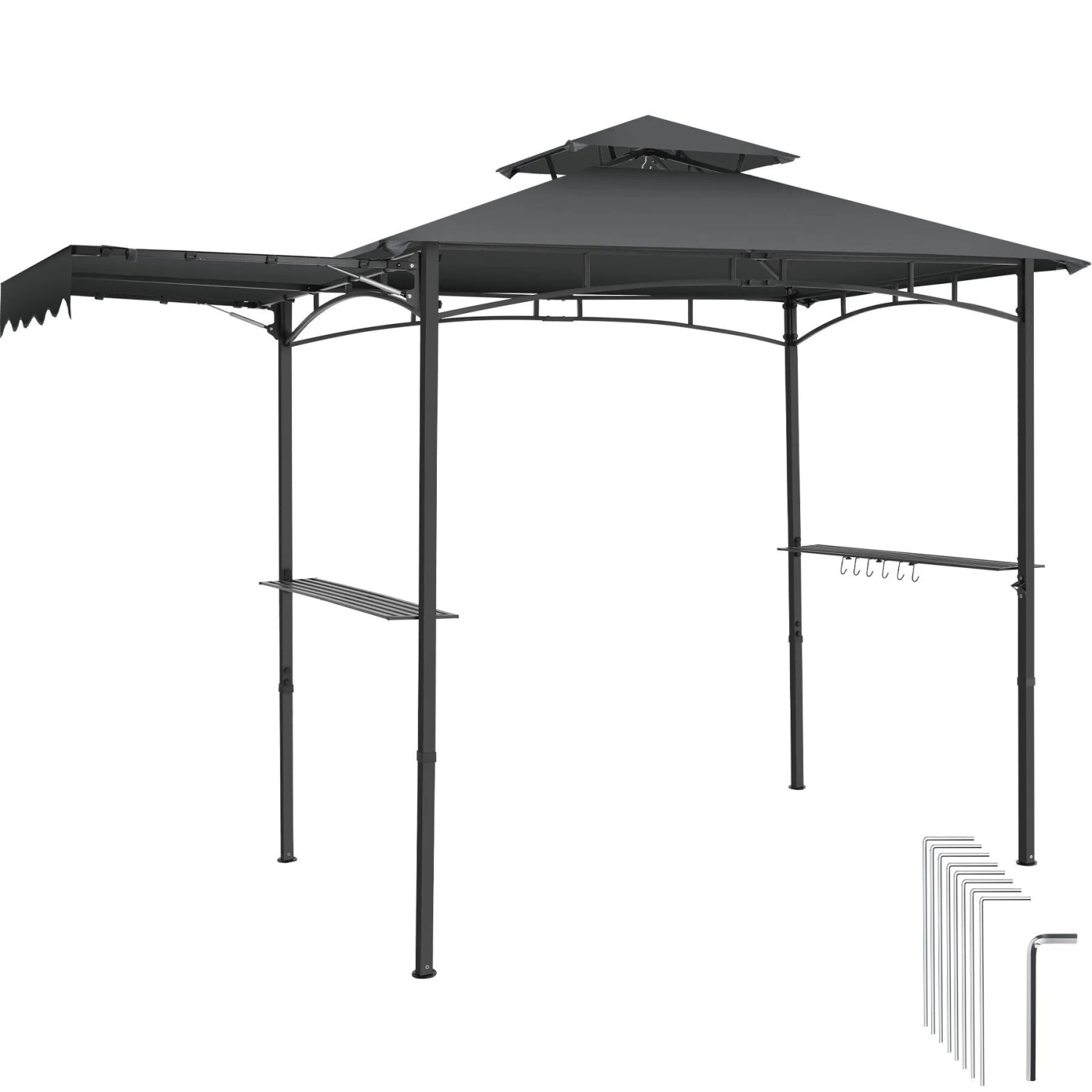 Tectake Grillpavillon Maracaibo Wetterfest Mit Uv Schutz  Klappbare Markise Doppeldachsystem  Flaschenöffner Am Gestell  316 x 150 x 250 cm Anthrazit