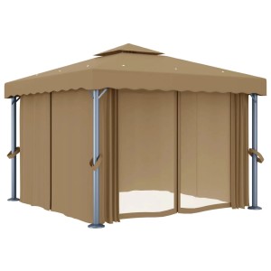 vidaXL Pavillon 3x3 m in Taupe mit Vorhängen und Aluminiumrahmen.