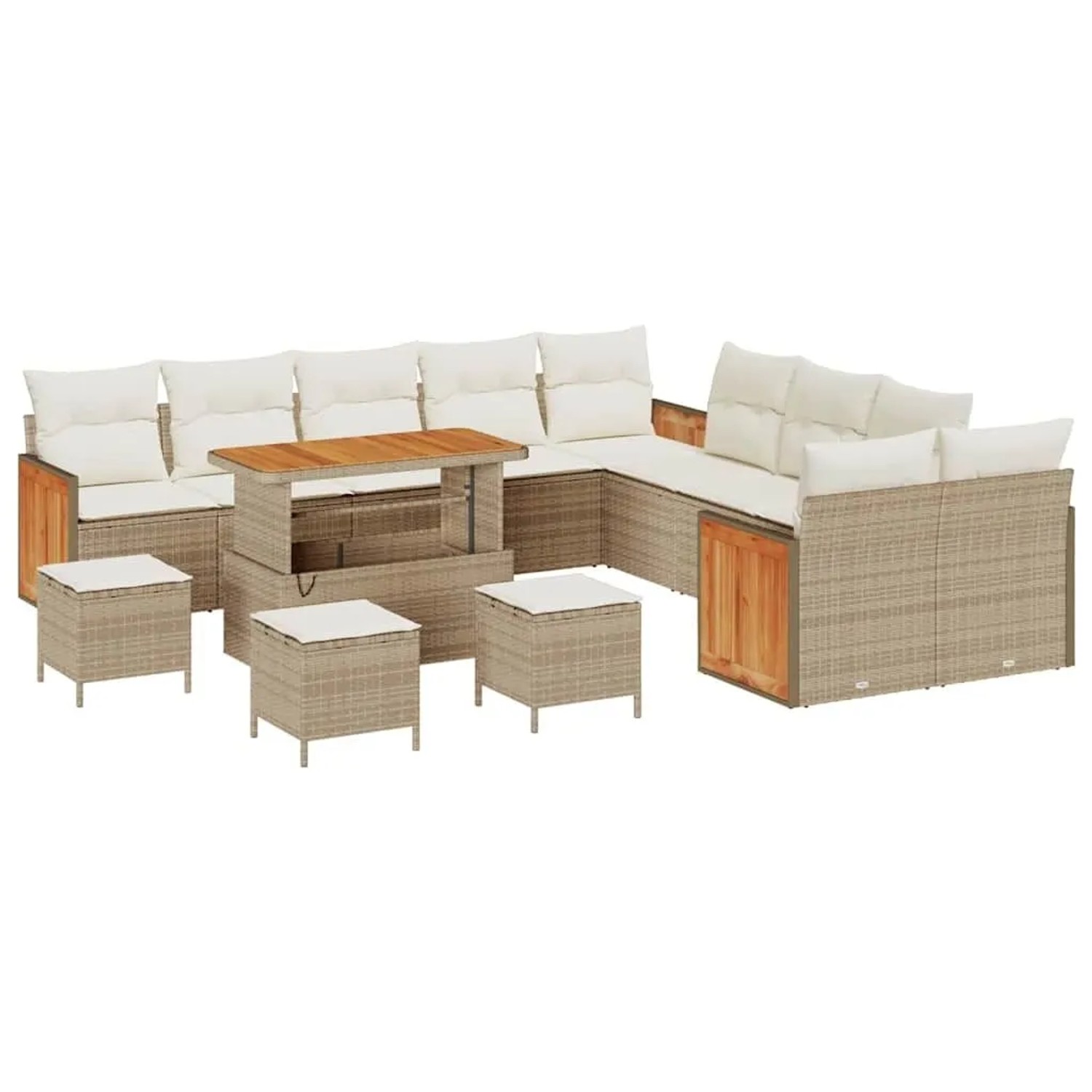 vidaXL Gartensofa-Set mit Kissen 14 Stk Beige und Creme 3363371