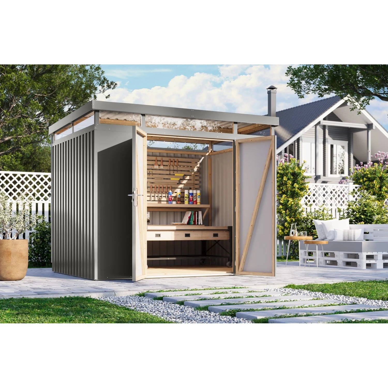 Karibu Metallgerätehaus Argos 3 Graualuminium
