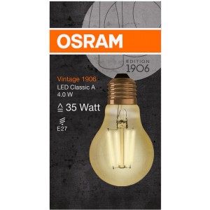 Osram LED-Leuchtmittel E27 in Glühlampenform, 4W, warmweiß, für stimmungsvolle Beleuchtung.