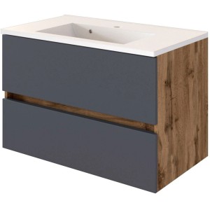 Held Möbel Einzelwaschtisch Bari 80 cm, grau matt, mit zwei Schubladen und Softclose.