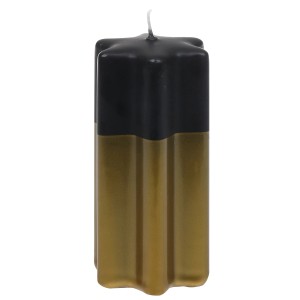 Schwarze Steinhart Sternkerze Christine, 6x12 cm, Stumpenkerze mit Goldakzent.