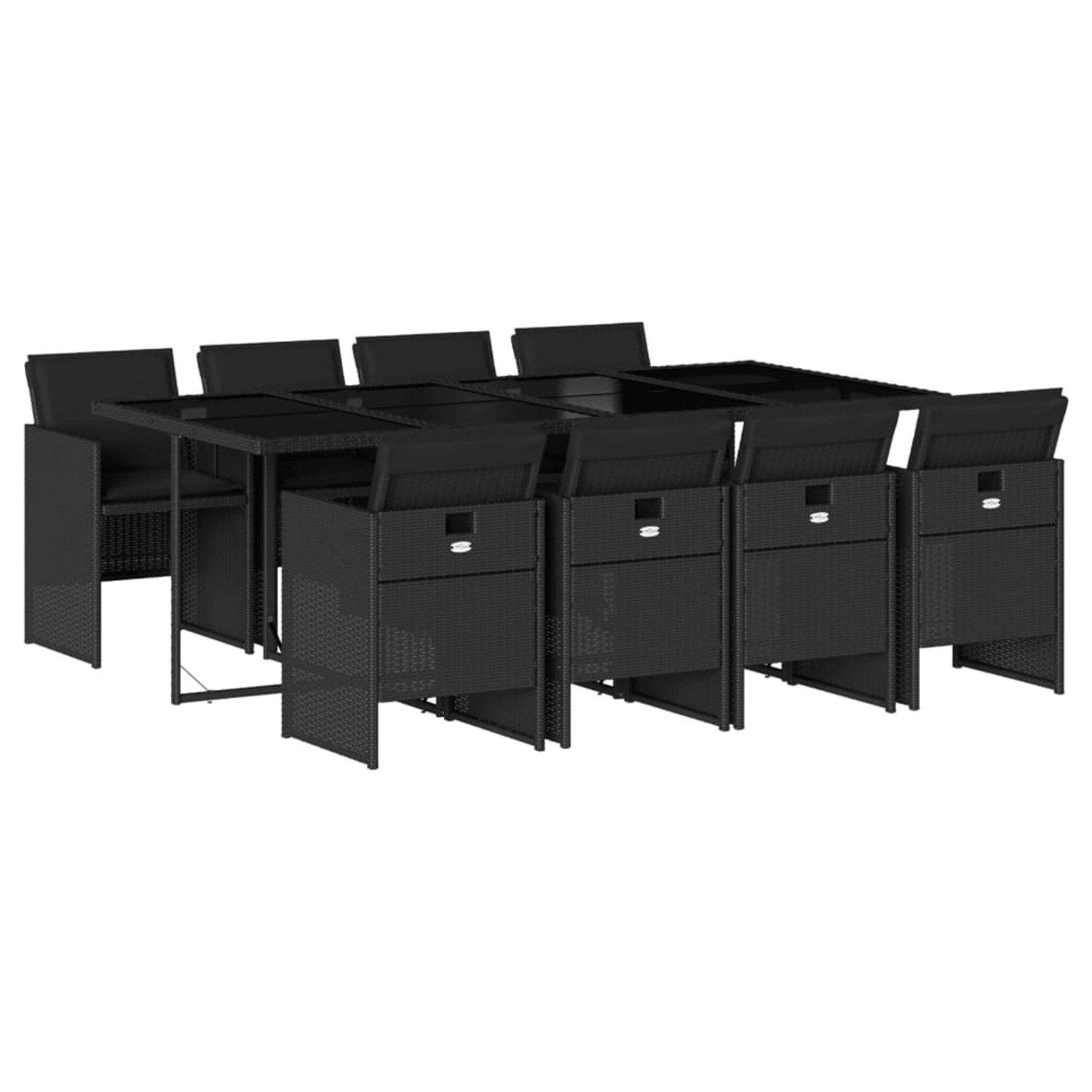 vidaXL 9-Tlg Garten-Essgruppe mit Kissen Schwarz Poly Rattan 3210559
