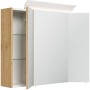 Posseik Spiegelschrank 80 cm Eiche Gold mit LED-Lampe und Glasböden.