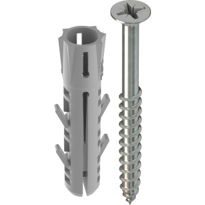 TOX Dübel und Schraube für Parkett- und Regalschienen, System Fix Floor, grau.
