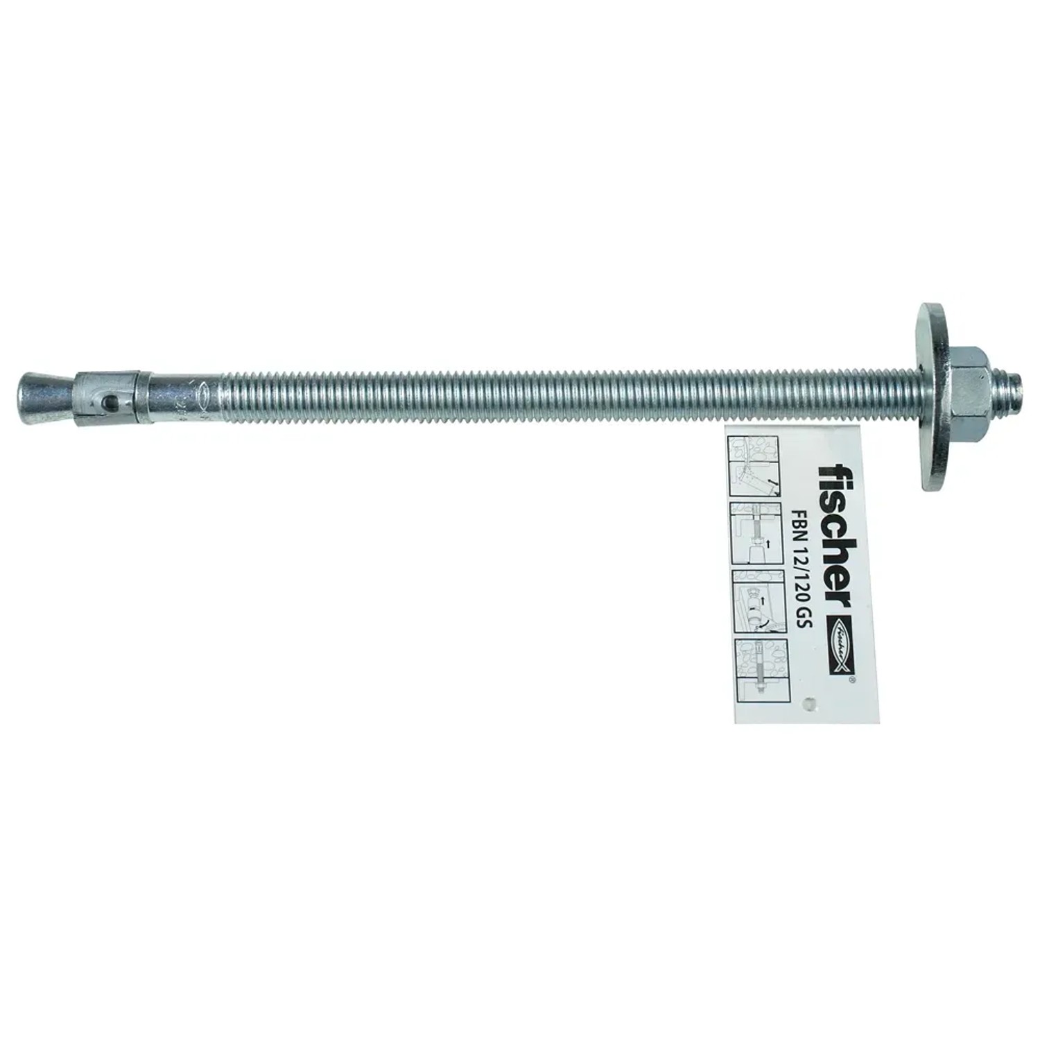 Fischer Bolzenanker FBN II 12/120 GS mit großer Scheibe für Dübelbefestigungen.