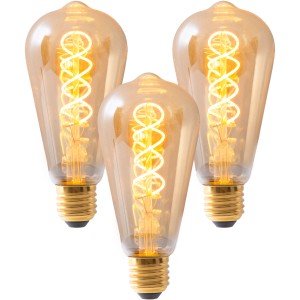 3er Set: Näve LED-Leuchtmittel E27, 4W, extra warmweiß, Edison-Form mit sichtbarem Filament.