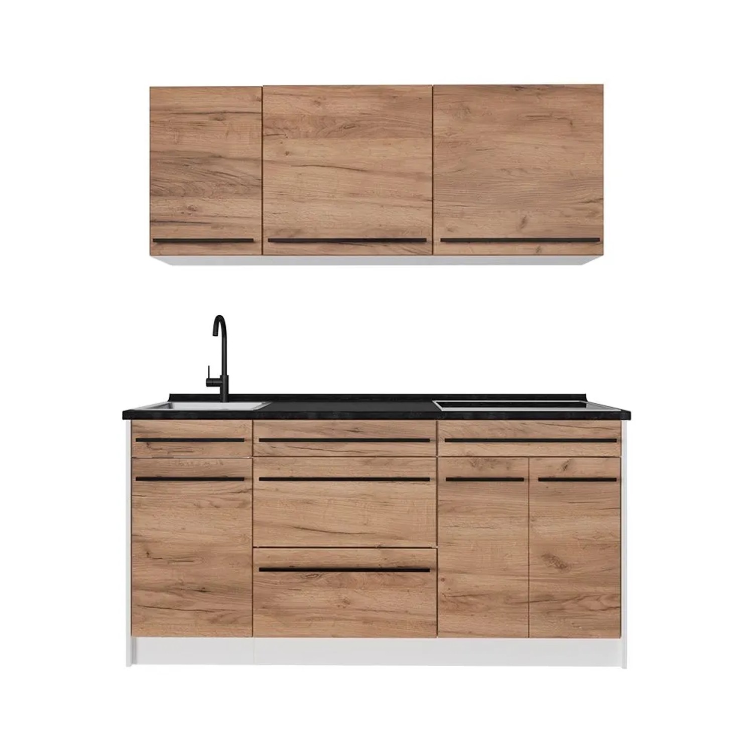 Vicco Singleküche R-Line Goldkraft Eiche/Weiß 160 x 82 Arbeitsplatte Anthrazit Art Nr 65965