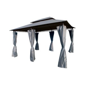 Lex XXL Metall Pavillon Doppeldach 3x4 m Wasserdicht Gartenpavillon Seitenteile Steingrau