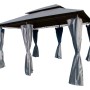 Lex XXL Metall Pavillon Doppeldach 3x4 m Wasserdicht Gartenpavillon Seitenteile Steingrau