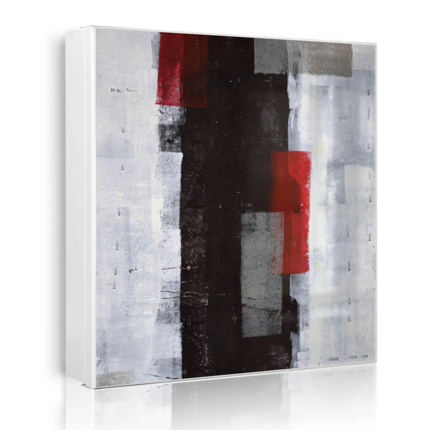 Banjado Großer Schlüsselkasten Metall 30x30cm Weiß Scharnier Links 50 Haken Beschreibbar Magnetisch Motiv Abstrakt Rot