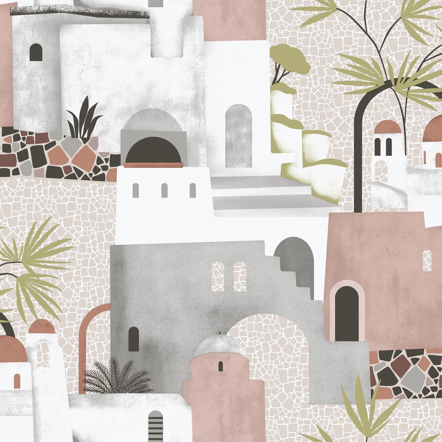 Sanders & Sanders Tapete Mediterrane Häuser Altrosa Grau Und Weiß 53 Cm X 1 günstig online kaufen