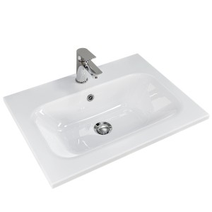 Pelipal Mineralmarmor-Waschbecken Quantum 07, weiß, 61 cm mit Armatur.