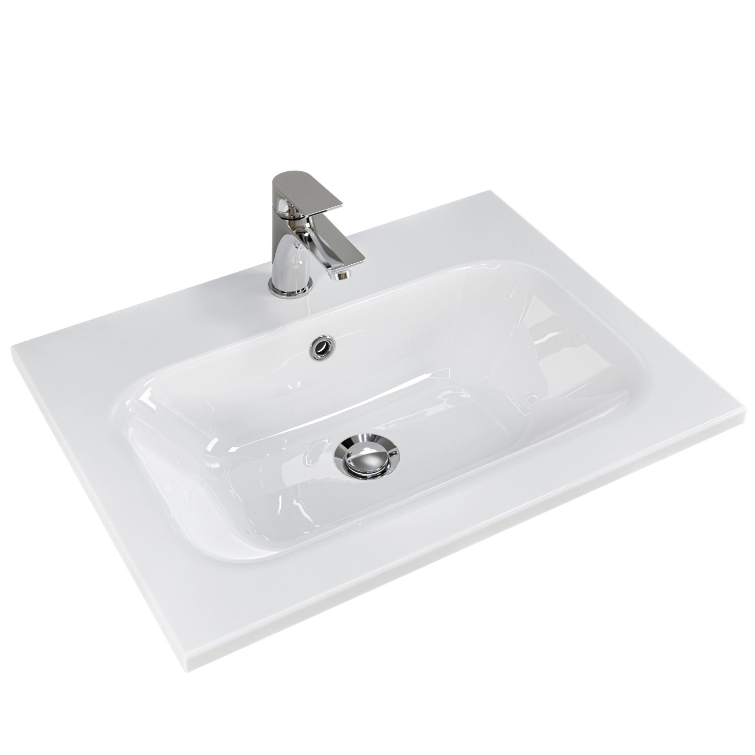 Pelipal Mineralmarmor-Waschbecken Quantum 07, weiß, 61 cm mit Armatur.