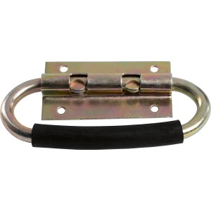 Gelb verzinkter Kistengriff (130x45mm) mit schwarzem Griffstück für bequemes Tragen.