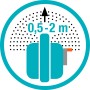 Symbol für Gardena Handstreuer M: Streubreite 0,5-2m, geeignet für Samen, Dünger und Streusalz.