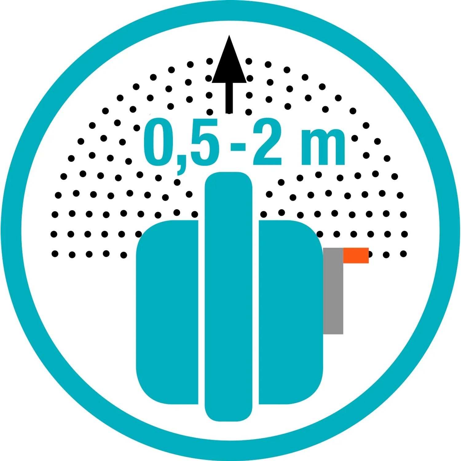 Symbol für Gardena Handstreuer M: Streubreite 0,5-2m, geeignet für Samen, Dünger und Streusalz.