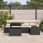Schwarzes 6-tlg. vidaXL Garten-Sofa-Set aus Poly Rattan mit Tisch und Stauraum.