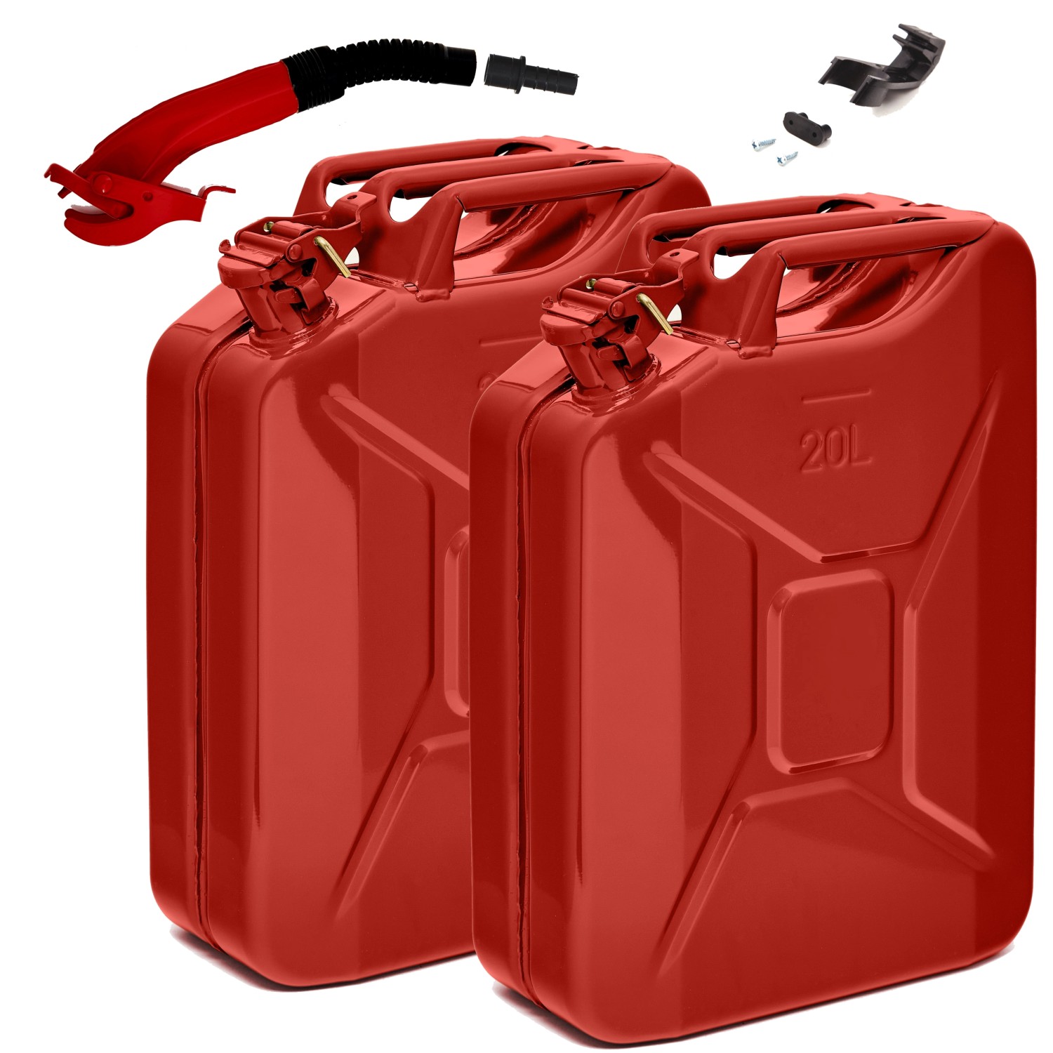 BW Kraftstoffkanister Metall Benzinkanister 2x 20 Liter mit Ausgießer Rot RAL 3000 TÜV-geprüft und UN-Zulassung Made in ...