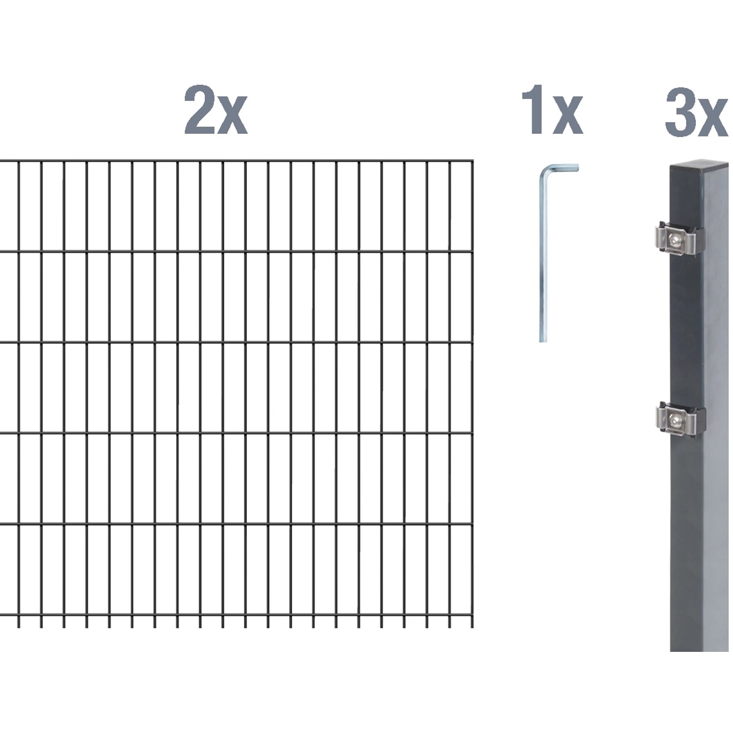 Metallzaun Grund-Set Doppelstabmatte verz. Anthrazit beschichtet 2 x 2 m x 1 m