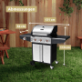 deluxe4home Gasgrillwagen mit 3+1 Brennern und Thermometer im Garten.