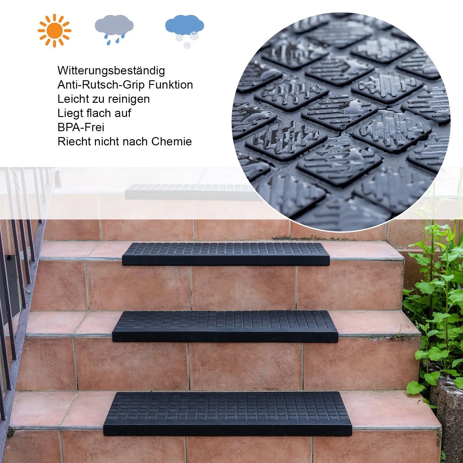 BigDean 10er Set Stufenmatten aus Gummi 65x25cm Treppenstufen Matten für Außen Outdoor Antirutschmatten Treppe Antirutsch Gummimatten_5