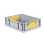 Graue Eurobox 11L mit gelben Griffen, PROREGAL Nextgen. Aufbewahrungsbox für Industrie und Gewerbe.