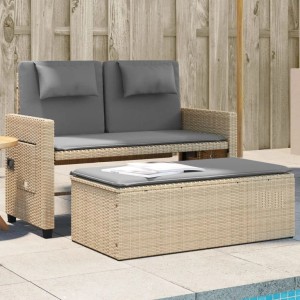 Verstellbare furnicato Gartenbank mit Kissen, beige Poly Rattan, inklusive Hocker.
