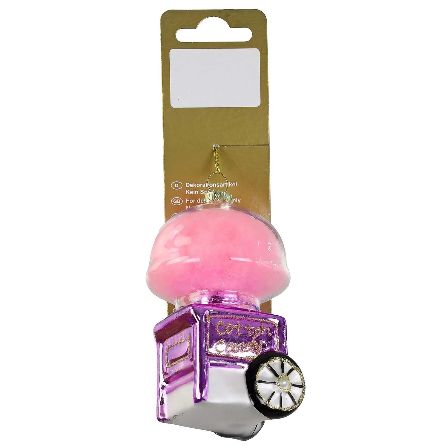 Weihnachts-Deko Zuckerwattewagen zum Hängen aus Glas 5,5 cm x 9 cm Lila-Pink