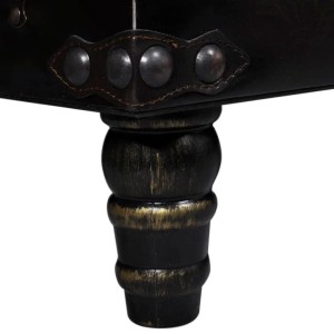 Detailaufnahme: Braune vidaXL Sitzbank / Sitztruhe mit Ziernieten und gedrechselten Füßen.