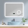 Emke Badspiegel 80x60 cm mit LED, Bluetooth, 3-fach Vergrößerung und digitaler Anzeige.
