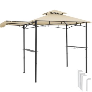Tectake Grillpavillon Maracaibo mit klappbarer Markise und Doppeldach in Sand, 316x150x250 cm.
