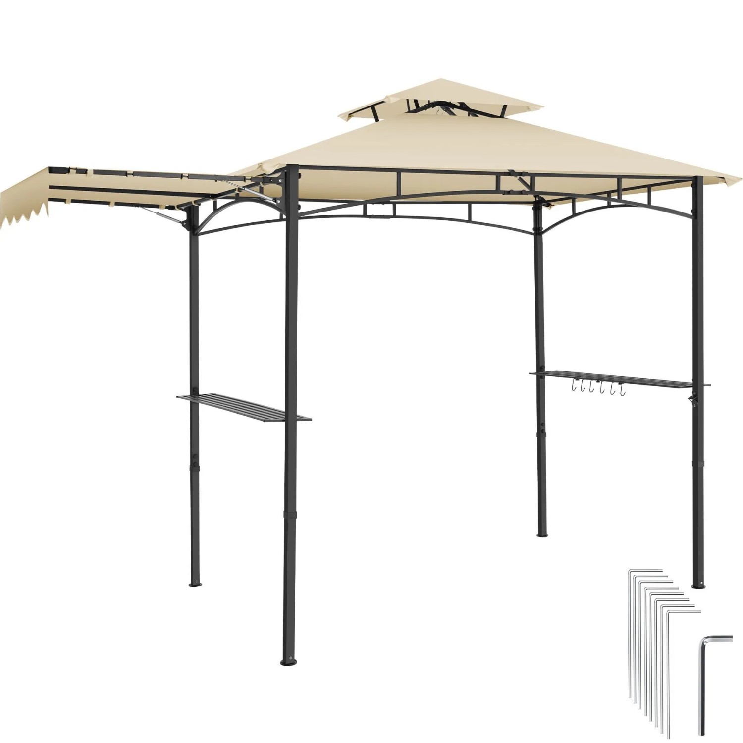 Tectake Grillpavillon Maracaibo Wetterfest Mit Uv Schutz  Klappbare Markise Doppeldachsystem  Flaschenöffner Am Gestell  316 x 150 x 250 cm Sand