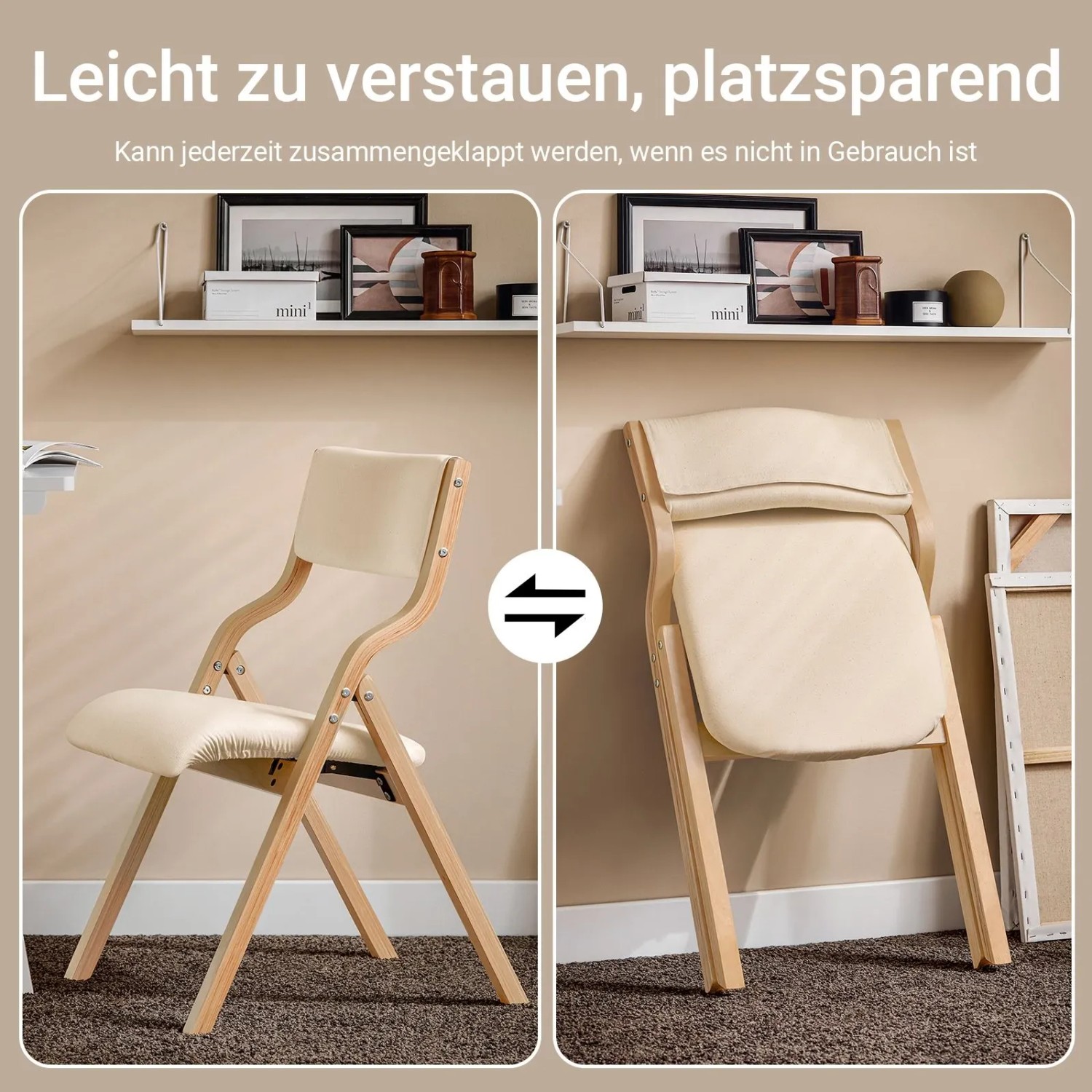 SoBuy 2er Set Esszimmerstuhl Klappstuhl Küchenstuhl Polsterstuhl mit Lehne Beige FST40-Wx2_3