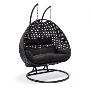 Home Deluxe Hängesessel Twin, Polyrattan schwarz, mit Kissen. Schwebesessel für 2 Personen.