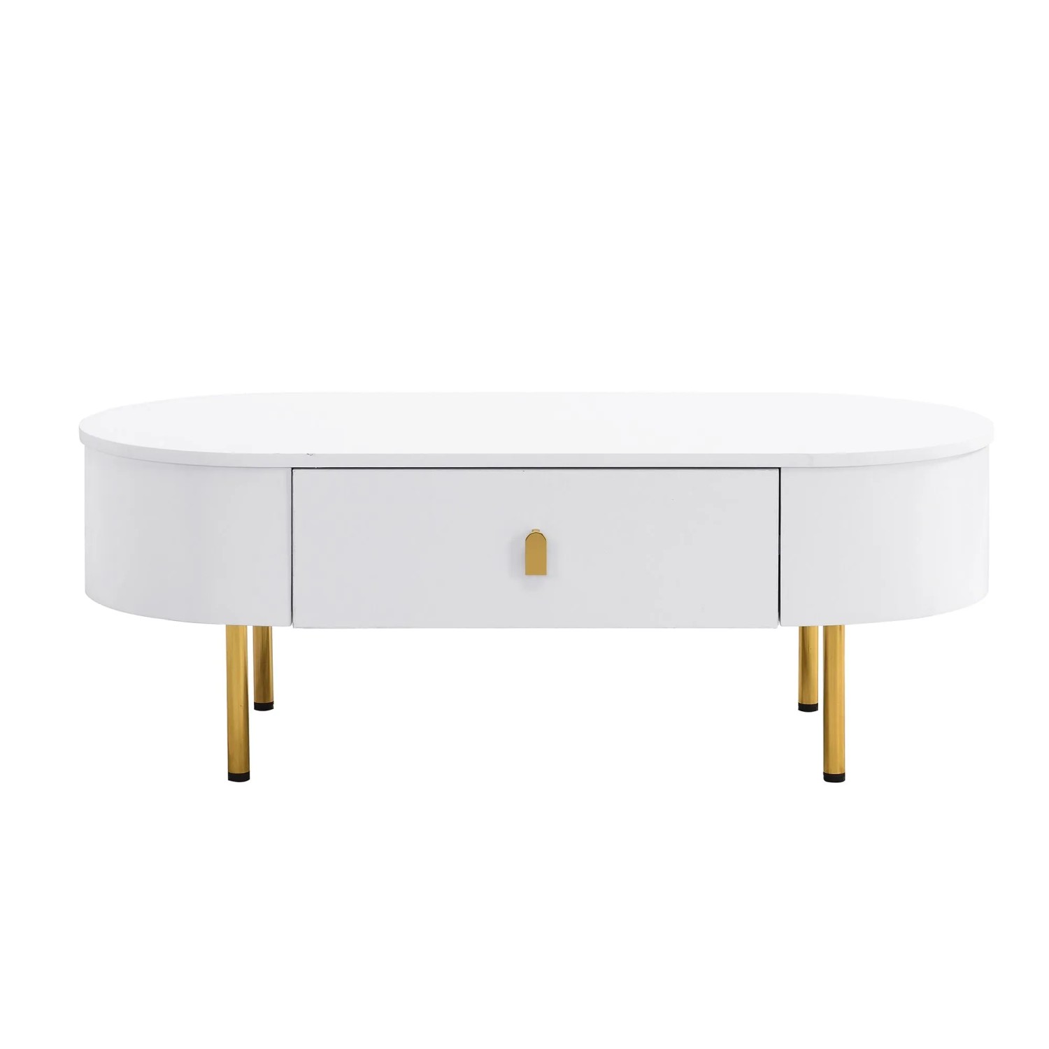 Okwish Couchtisch Mit 2 Schubladen Goldenen Griffen Und Beinen 108 × 50 Cm Weiß