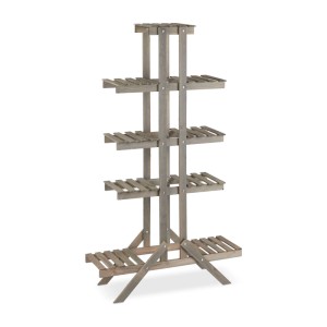 Relaxdays Blumentreppe Holz Grau Freistehend mit 5 Stufen 142 cm x 83 cm x 25 cm 4,6 kg