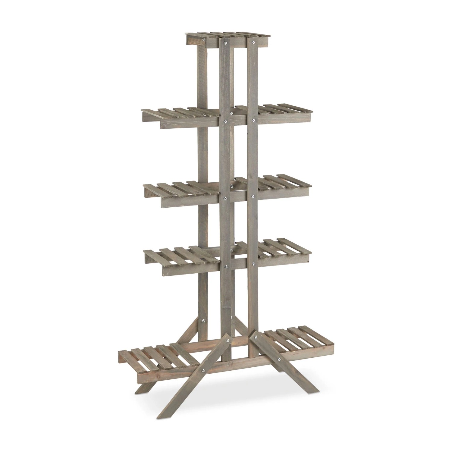 Relaxdays Blumentreppe Holz Grau Freistehend mit 5 Stufen 142 cm x 83 cm x 25 cm 4,6 kg
