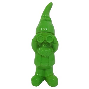 Grüne Deko-Figur: Zwerg mit Fernglas, 58 cm hoch, für die Gartendekoration.