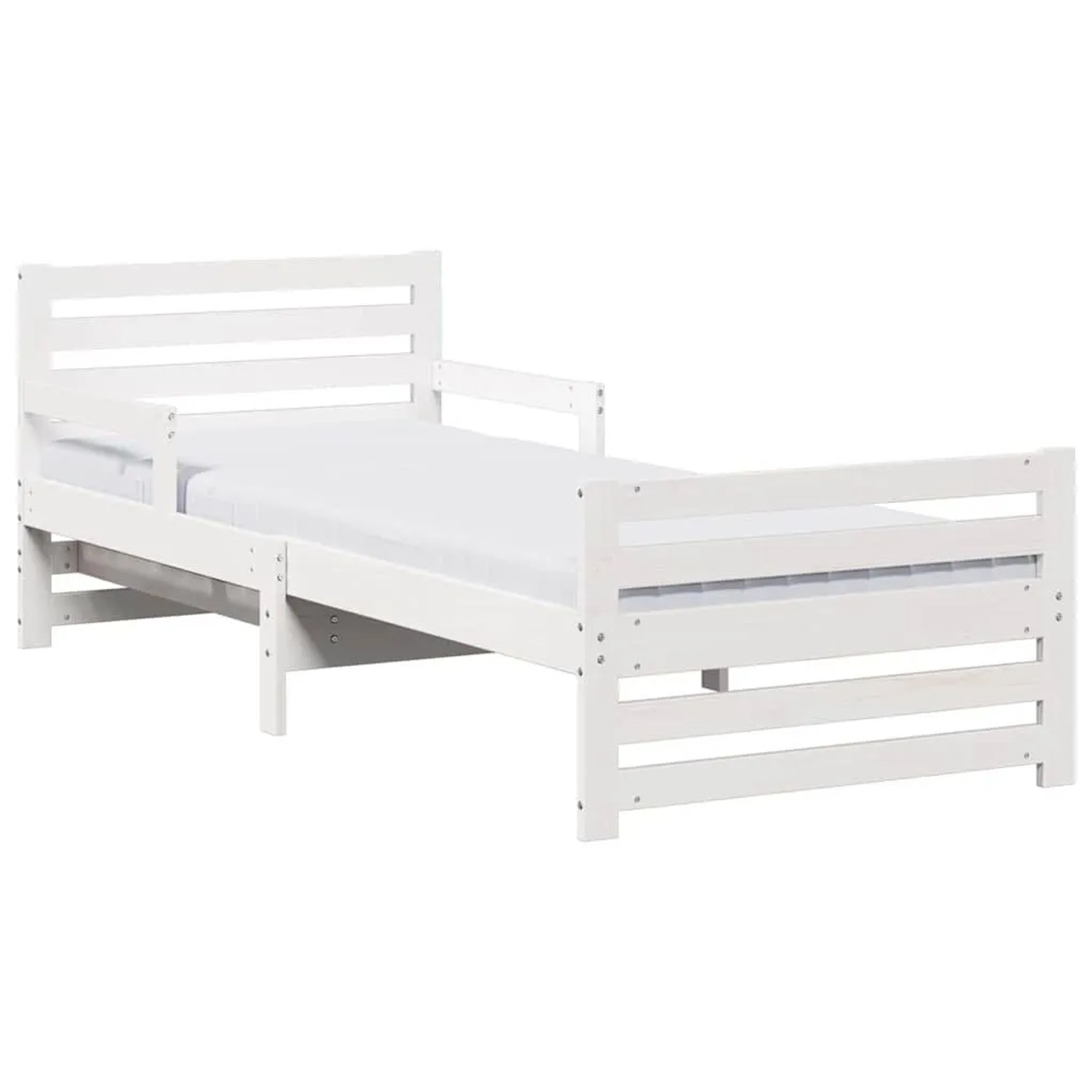 vidaXL Bettrahmen mit Matratze Weiß 80 x 200 cm Massives Kiefernholz 3385956