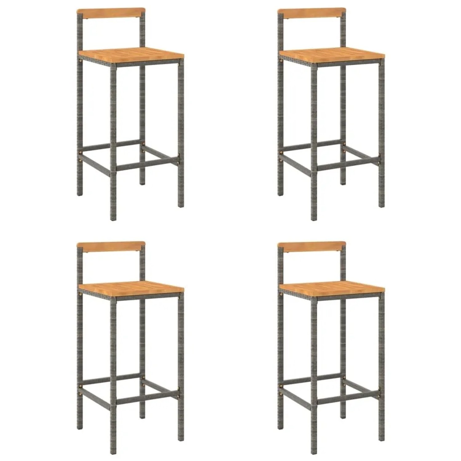 vidaXL Barhocker 4 Stk Grau Poly Rattan und Massivholz Akazie 362609