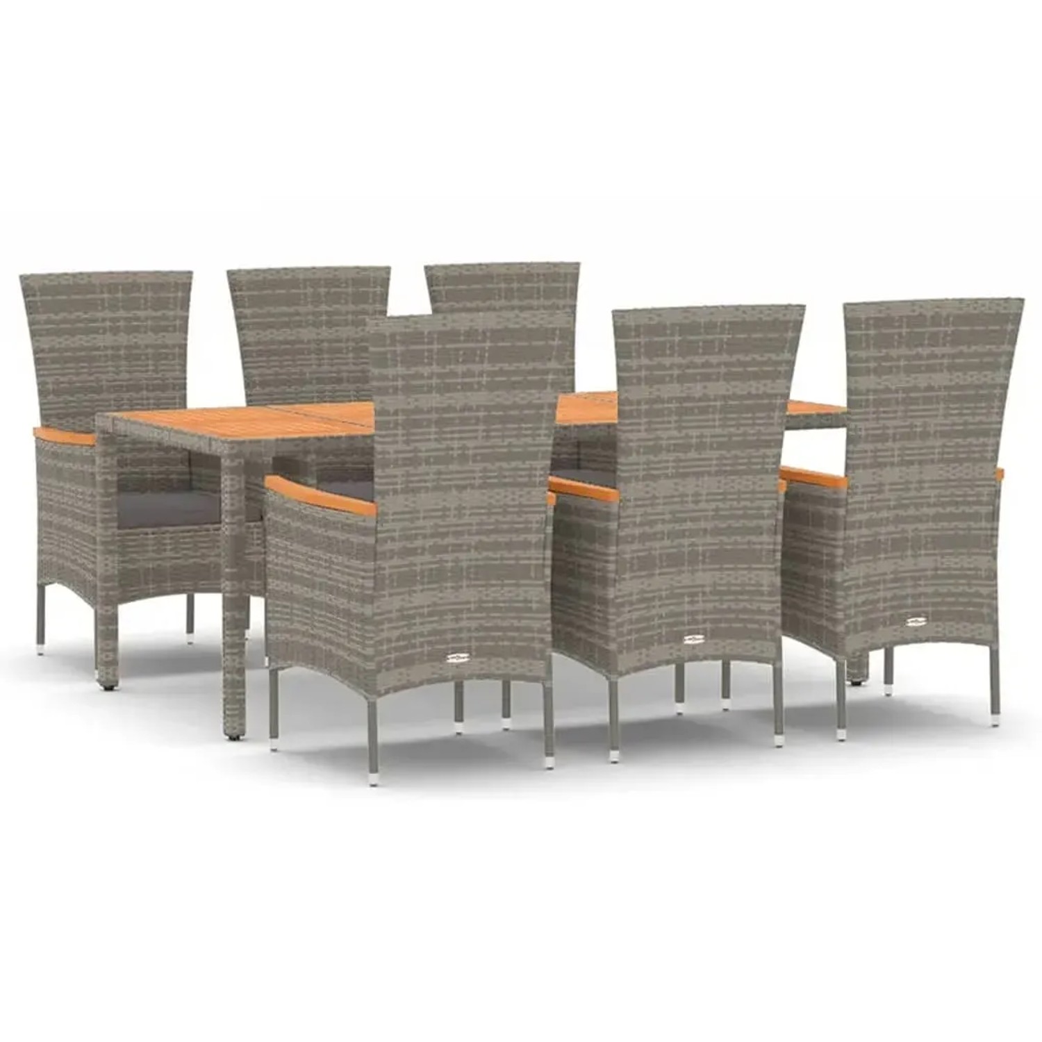 vidaXL 7-Tlg Garten-Essgruppe mit Kissen Grau Poly Rattan 3157542
