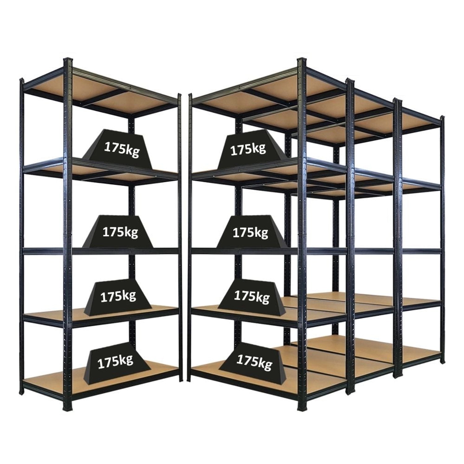 PROREGAL Mega Deal 4x Schwerlastregal Giant Ragnar HxBxT 200x100x50cm 5 Mdf-Platten-Ebenen Fachlast 175kg Schwarz