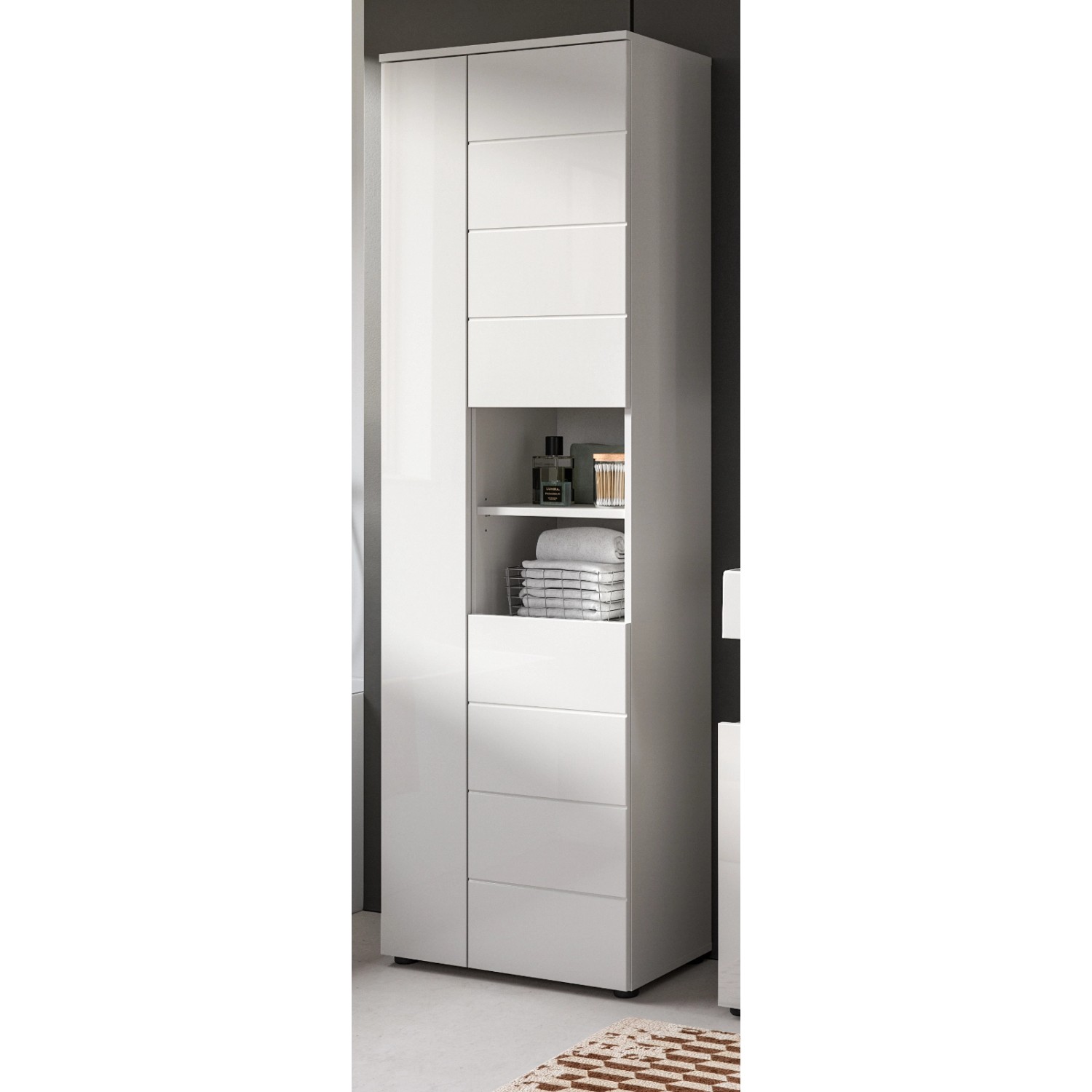 Inn.Furn Badezimmer Hochschrank in Weiß Hochglanz 60 x 190 cm Larik