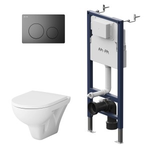 AM.PM WC-Set mit Wand-WC, Vorwandelement, Drückerplatte und Spülkasten.