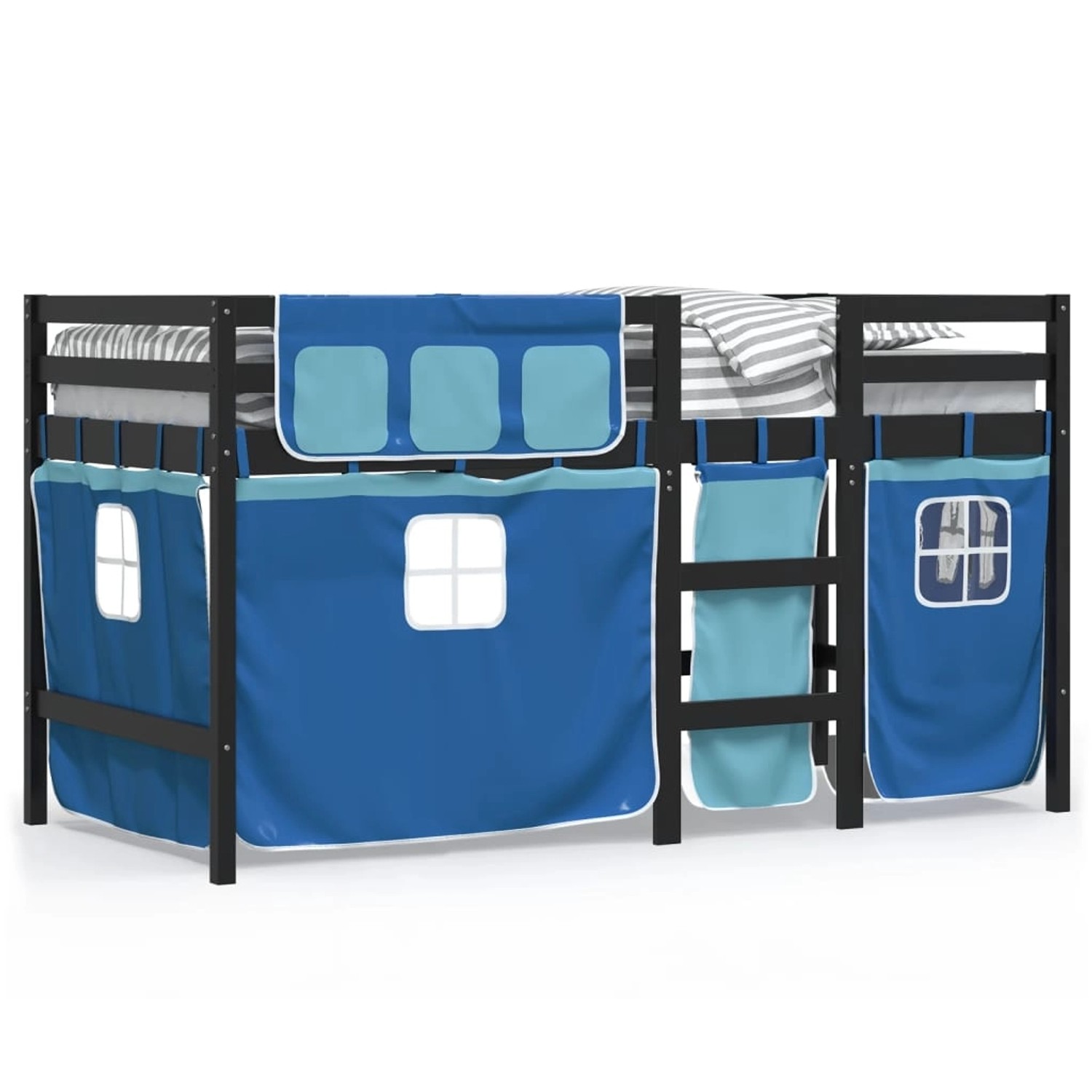 vidaXL Kinderhochbett mit Vorhängen Blau 90x190 cm Massivholz Kiefer 328383 günstig online kaufen