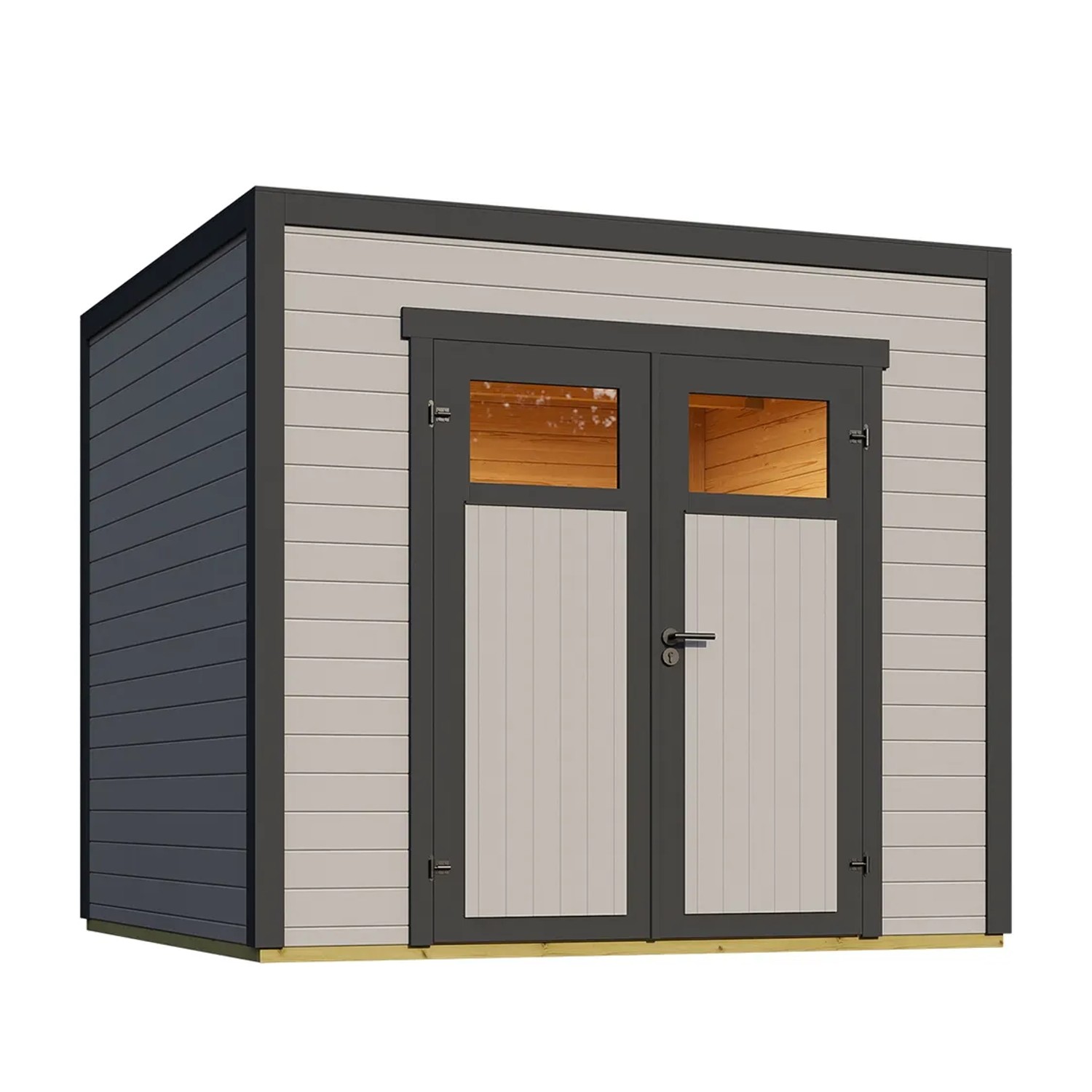 Weka Gartenhaus Batu 1,5 Flachdach Doppeltür Light Grey 250 cm x 200 cm